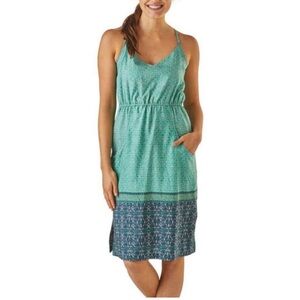 Patagonia Lost Wildflower‎ Blue Green Print Dress with Pockets  Tencel Size XL